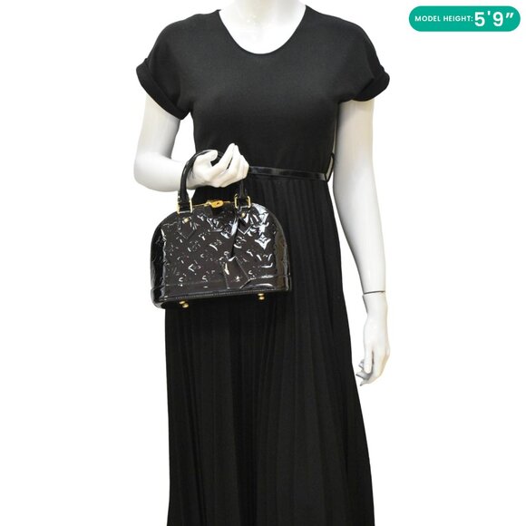 Louis Vuitton  Alma BB Monogram Vernis Satchel Bag Dark Burgundy - Picture 2 of 13